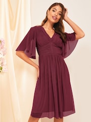 Lipsy Red Empire Short Sleeve Bridesmaid Midi Dress - Image 1 of 4