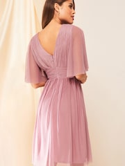 Lipsy Pink Empire Short Sleeve Bridesmaid Midi Dress - Image 2 of 4
