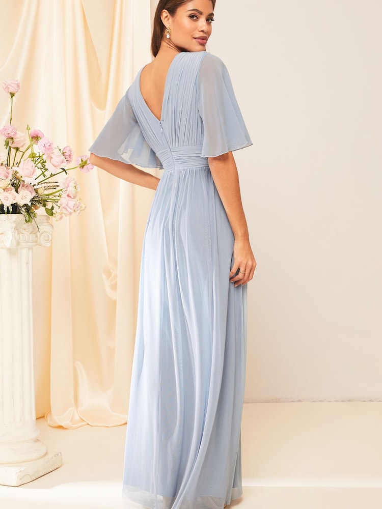 Lipsy Blue Empire Short Sleeve Bridesmaid Maxi Dress - Image 3 of 4