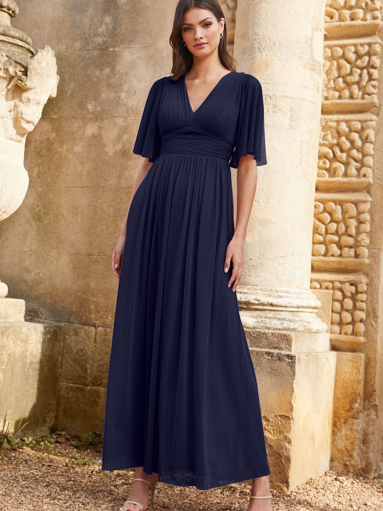 Lipsy Navy Empire Short Sleeve Bridesmaid Maxi Dress - Image 1 of 4