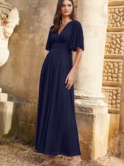 Lipsy Navy Empire Short Sleeve Bridesmaid Maxi Dress - Image 3 of 4