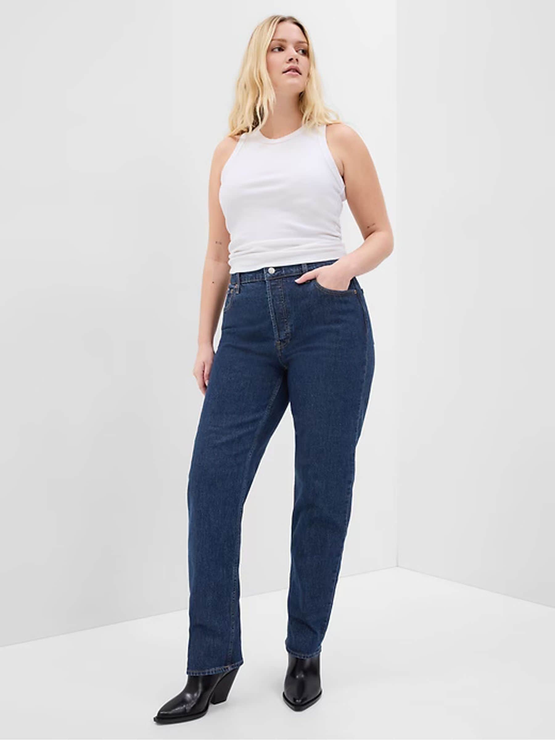 Buy Gap Dark Indigo Blue High Waisted Cheeky Straight Jeans d from Next Luxembourg