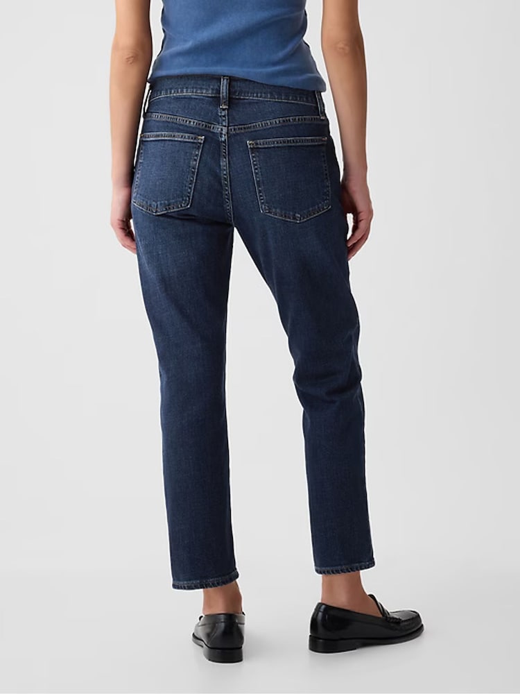 Gap Dark Wash Blue Mid Rise Slim Fit Ankle Length Girlfriend Jeans - Image 2 of 8
