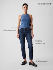 Gap Dark Wash Blue Mid Rise Slim Fit Ankle Length Girlfriend Jeans - Image 5 of 8
