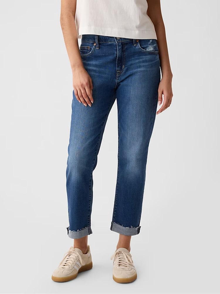 Gap Blue Mid Rise Slim Fit Ankle Length Girlfriend Jeans - Image 1 of 9