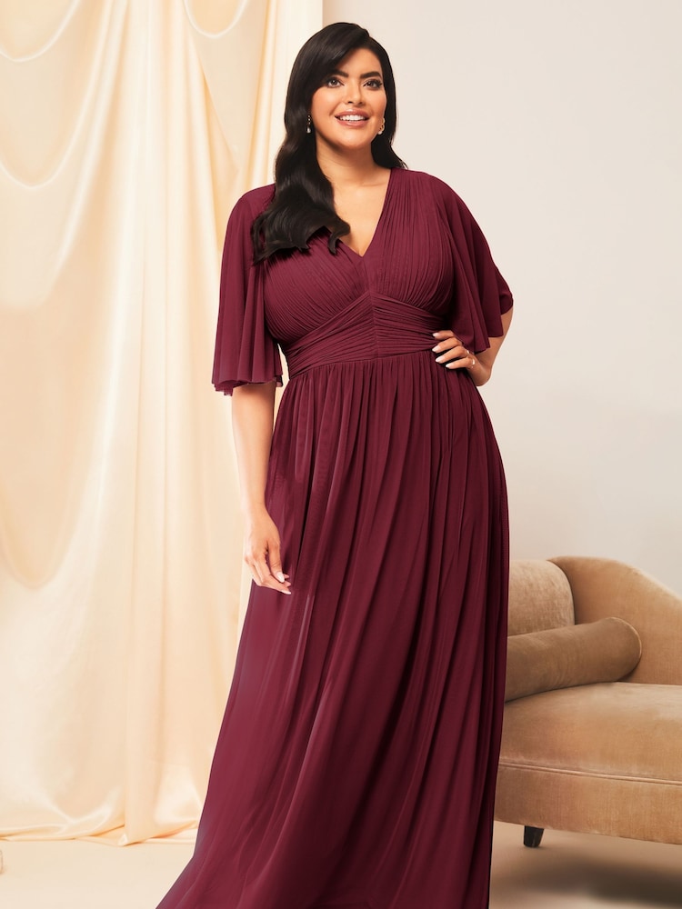 Lipsy Burgundy Red Curve Empire Short Sleeve Bridesmaid Maxi Dress - Image 1 of 4
