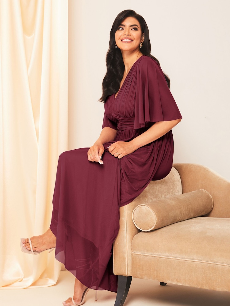 Rouge bordeaux - Robe longue de demoiselle d’honneur Lipsy Empire Manche courte - Image 3 of 4