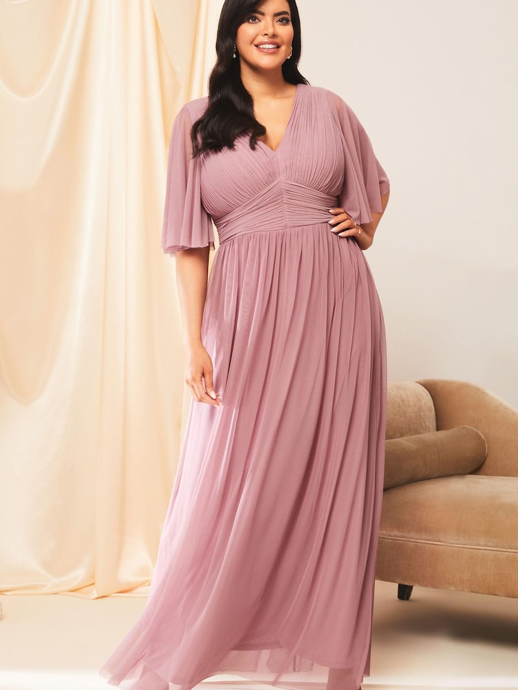 Lipsy Pink Curve Empire Short Sleeve Bridesmaid Maxi Dress - Image 1 of 4