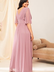 Lipsy Pink Curve Empire Short Sleeve Bridesmaid Maxi Dress - Image 2 of 4