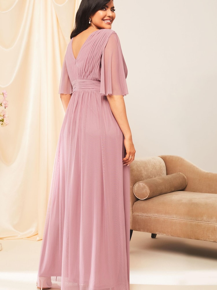 Lipsy Pink Curve Empire Short Sleeve Bridesmaid Maxi Dress - Image 2 of 4