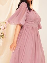 Lipsy Pink Curve Empire Short Sleeve Bridesmaid Maxi Dress - Image 4 of 4