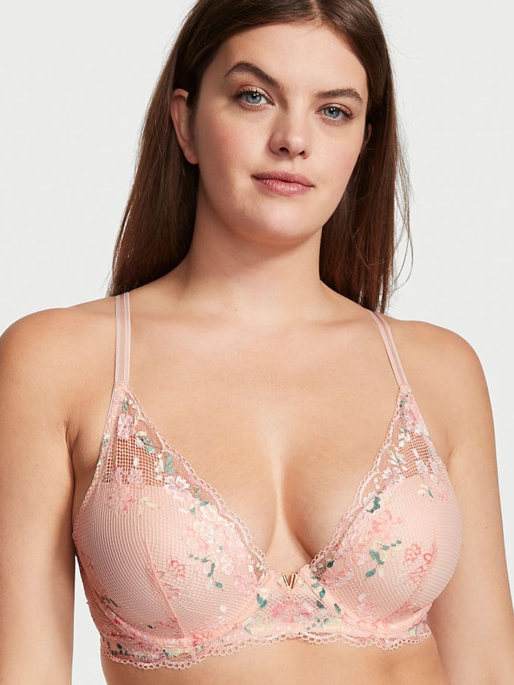 Victoria's Secret Purest Pink Multi Lace Plunge Lightly Lined Half Pad Bra - Image 1 of 1 Victoria's Secret Purest Pink Multi Lace Plunge Lightly Lined Half Pad Bra - Image 1 of 1