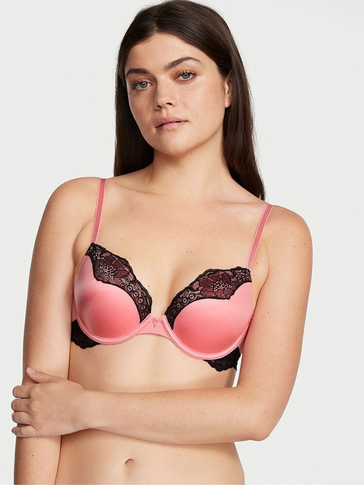 Victoria's Secret Pink Roses Lace Trim Push Up Bra - Image 1 of 1 Victoria's Secret Pink Roses Lace Trim Push Up Bra - Image 1 of 1