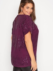 Yours Curve Purple Luxe Embellished Turn Back Blouse - Image 3 of 4
