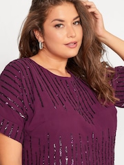 Yours Curve Purple Luxe Embellished Turn Back Blouse - Image 4 of 4