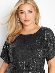 Yours Curve Black London Sequin Peplum Top - Image 4 of 4