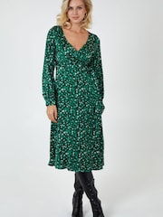 Blue Vanilla Green Draped Waist Wrap Dress - Image 1 of 4