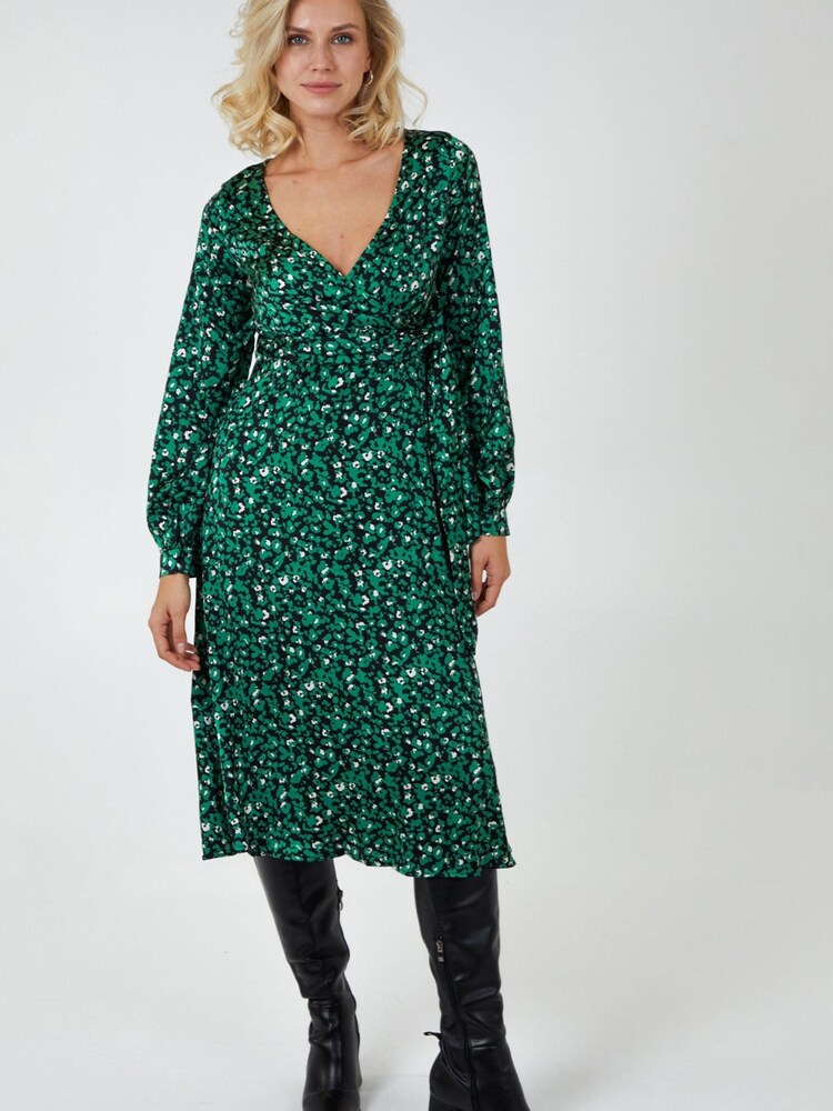 Blue Vanilla Green Draped Waist Wrap Dress - Image 2 of 4 Blue Vanilla Green Draped Waist Wrap Dress - Image 2 of 4