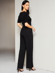 Lipsy Black Petite Short Sleeve Twist Front Jersey Wide Leg Jumpsuit - Image 2 of 4