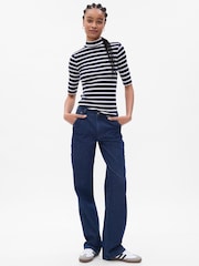 Gap Navy/Blue Ribbed Stripe Short Sleeve Mock Neck T-Shirt - Image 1 of 2