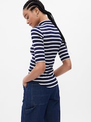 Gap Navy/Blue Ribbed Stripe Short Sleeve Mock Neck T-Shirt - Image 2 of 2