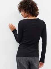 Gap Black Ribbed Henley Button Long Sleeve Scoop Neck T-Shirt - Image 2 of 2