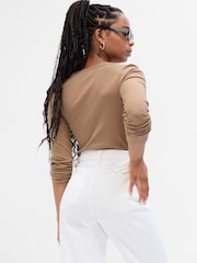 Schwarz - Gap Geripptes Henley-Shirt mit U-Ausschnitt, langen Ärmeln und Knopfleiste - Bild 3 von 4