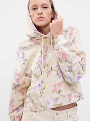 Gap Cream LoveShackFancy Floral Cropped Logo Hoodie - Image 1 of 5
