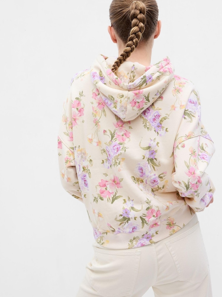 Gap Cream LoveShackFancy Floral Cropped Logo Hoodie - Image 2 of 5