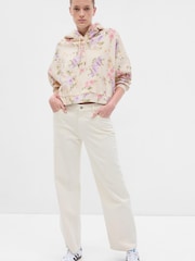 Gap Cream LoveShackFancy Floral Cropped Logo Hoodie - Image 3 of 5