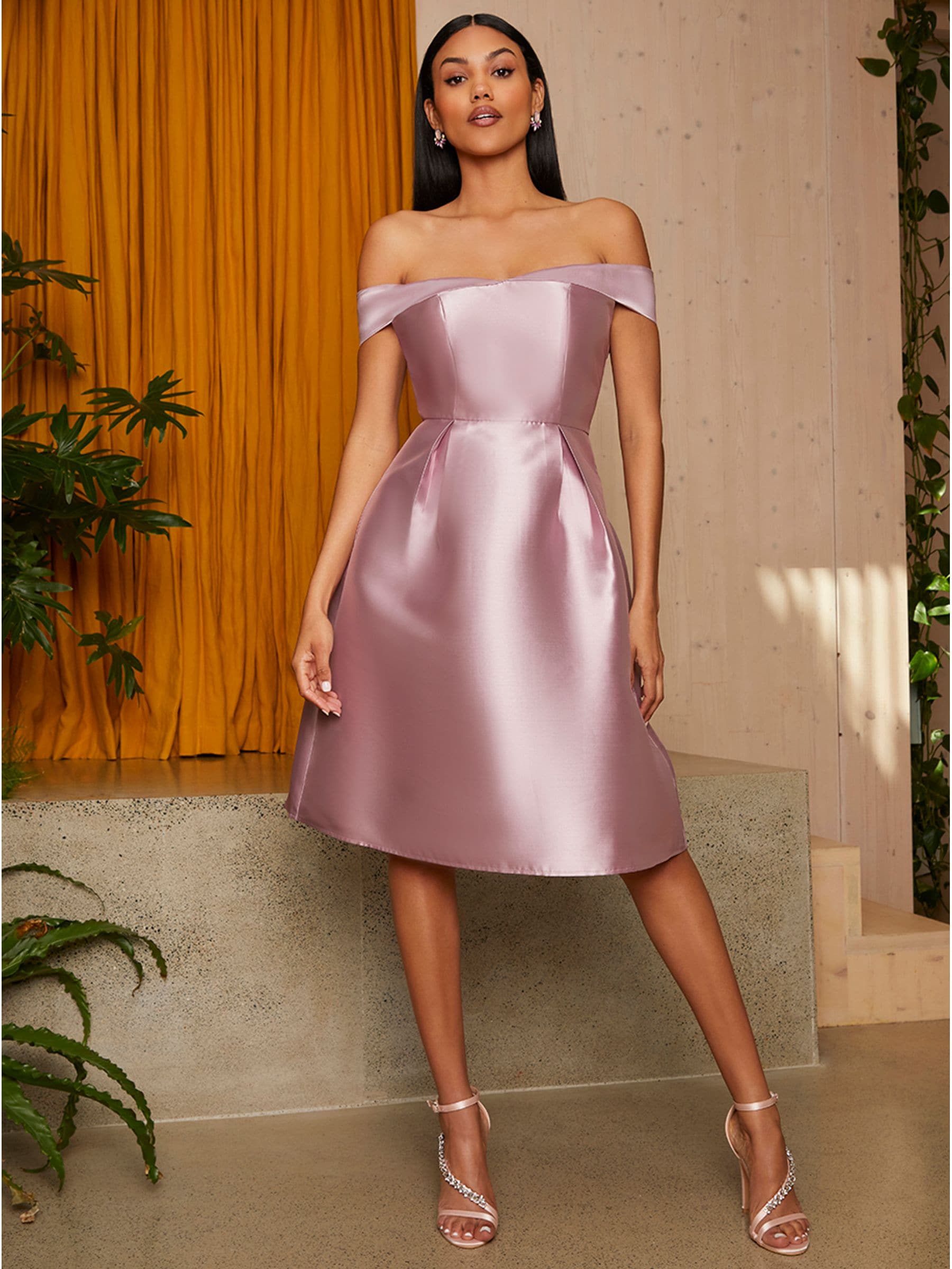 Pink bardot skater dress discount