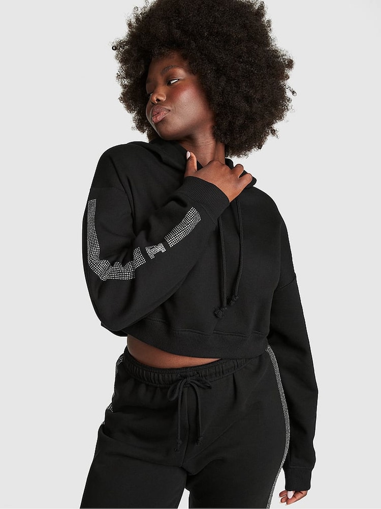 Victoria's Secret PINK Pure Black Shine Cropped Hoodie - Image 1 of 3