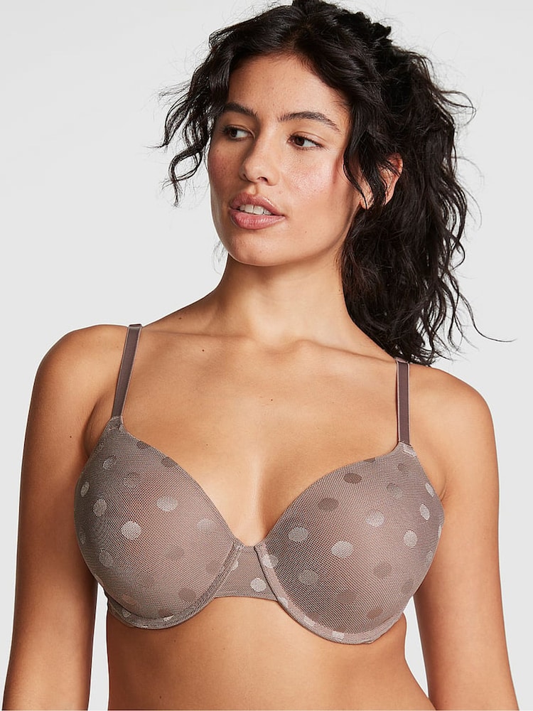 Victoria's Secret PINK Iced Coffee Brown Dot Mesh Lightly Lined Demi Bra - Image 1 of 4 Victoria's Secret PINK Iced Coffee Brown Dot Mesh Lightly Lined Demi Bra - Image 1 of 4