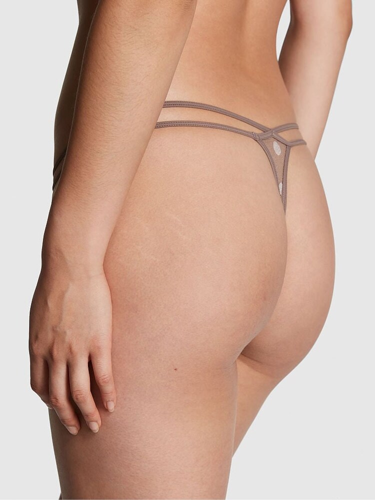 Victoria's Secret PINK Iced Coffee Brown Dot Mesh Thong Knickers - Image 2 of 3