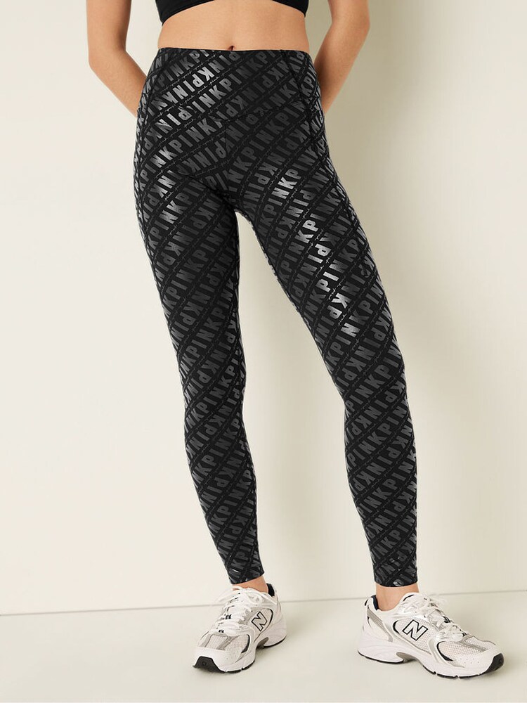 Victoria's Secret PINK Wet Look Black High Waist Full Length Legging - Image 1 of 1