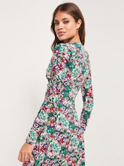 Lipsy Ditsy Print Jersey Ruched Front Mini Dress - Image 2 of 4