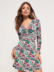 Lipsy Ditsy Print Jersey Ruched Front Mini Dress - Image 3 of 4