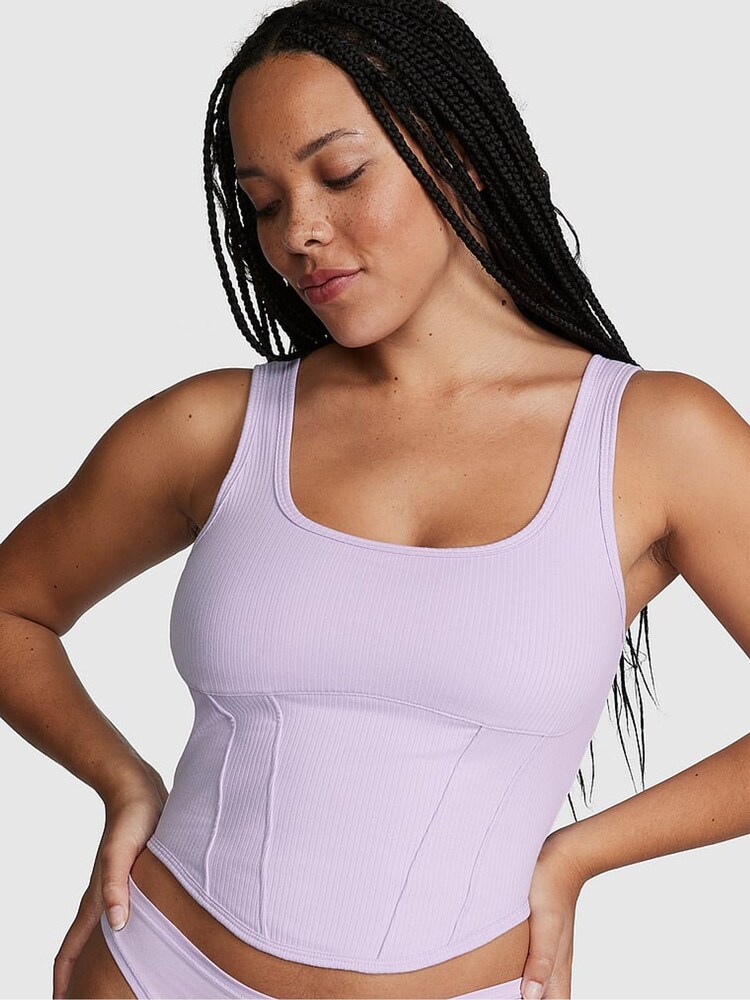 Victoria's Secret PINK Pastel Lilac Purple Cotton Corset Bralette - Image 1 of 4