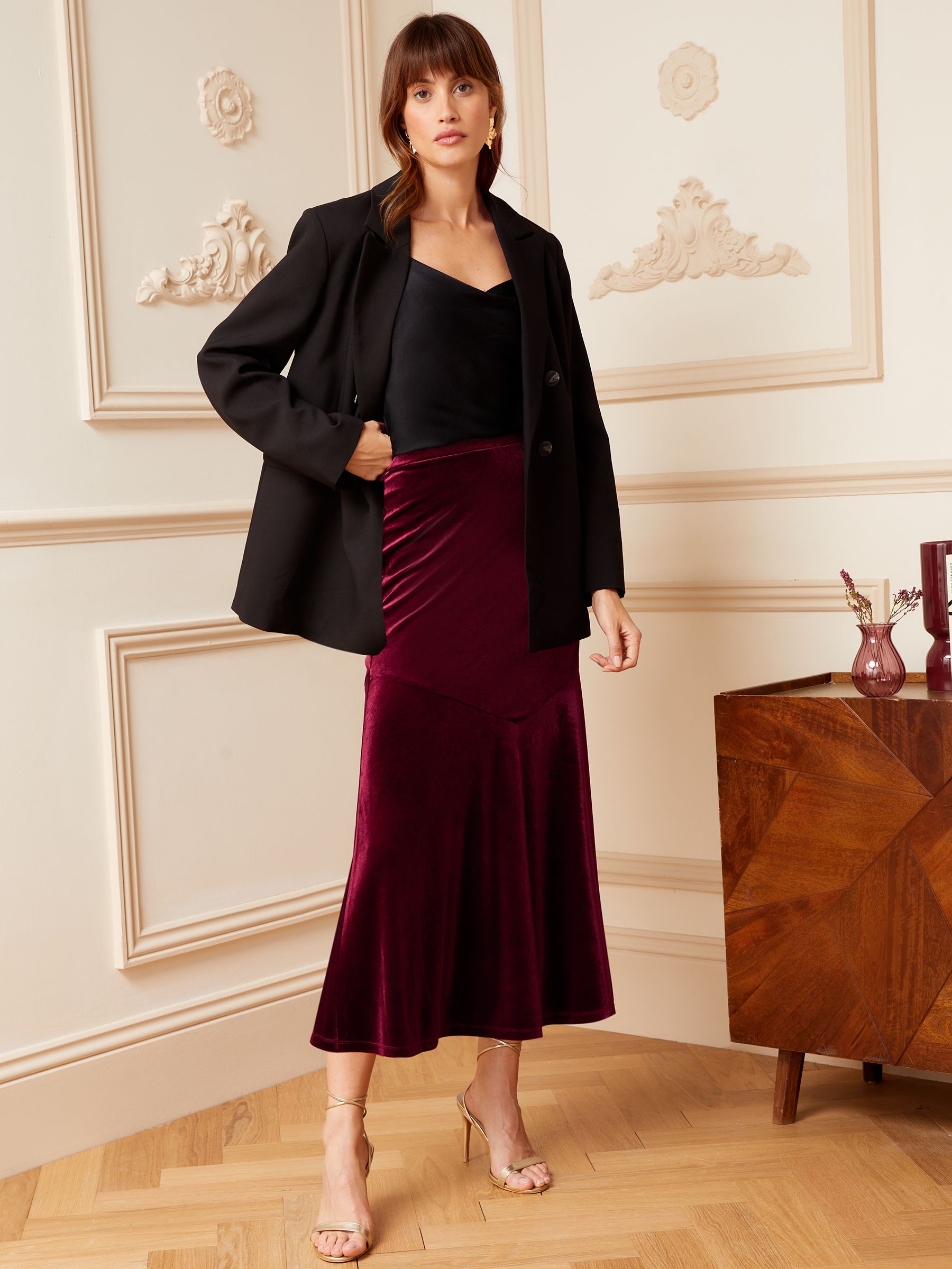 Petite velvet midi skirt online