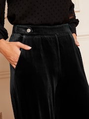 Love & Roses Black Velvet Side Button Tag Wide Leg Trousers - Image 4 of 4