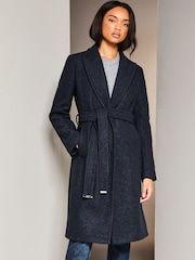 Lipsy Navy Blue Relaxed Belted Boucle Smart Wrap Trench Coat - Image 1 of 4