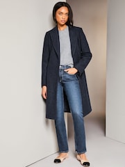 Lipsy Navy Blue Relaxed Belted Boucle Smart Wrap Trench Coat - Image 2 of 4