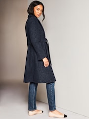 Lipsy Navy Blue Relaxed Belted Boucle Smart Wrap Trench Coat - Image 3 of 4