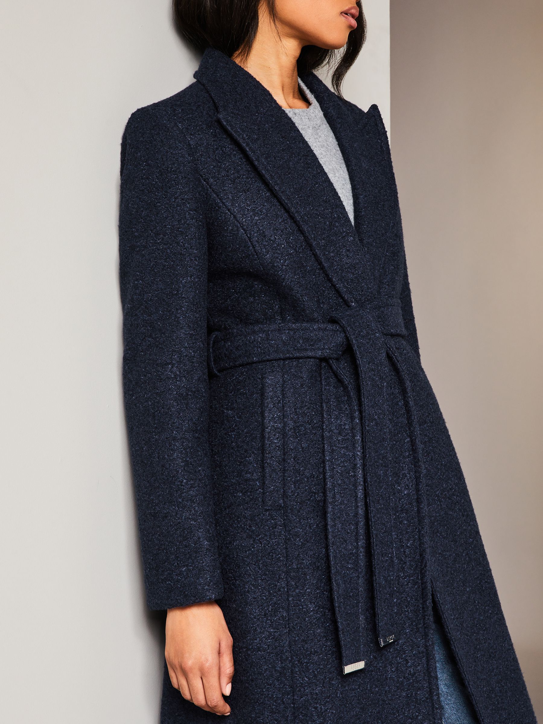 Navy belted coat sales
