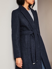 Lipsy Navy Blue Relaxed Belted Boucle Smart Wrap Trench Coat - Image 4 of 4