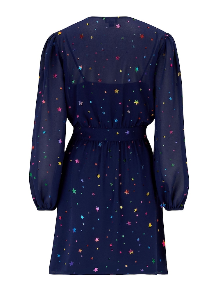 Pour Moi Navy Blue Fuller Bust Natalya Metallic Star Chiffon Puff Sleeve Dress - Image 4 of 4 Pour Moi Navy Blue Fuller Bust Natalya Metallic Star Chiffon Puff Sleeve Dress - Image 4 of 4
