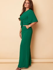 Girl In Mind Green Tie Front Wide Leg Jumpsuit - Image 3 of 4