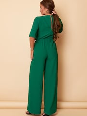 Girl In Mind Green Tie Front Wide Leg Jumpsuit - Image 4 of 4