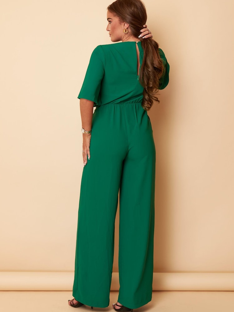 Girl In Mind Green Tie Front Wide Leg Jumpsuit - Image 4 of 4
