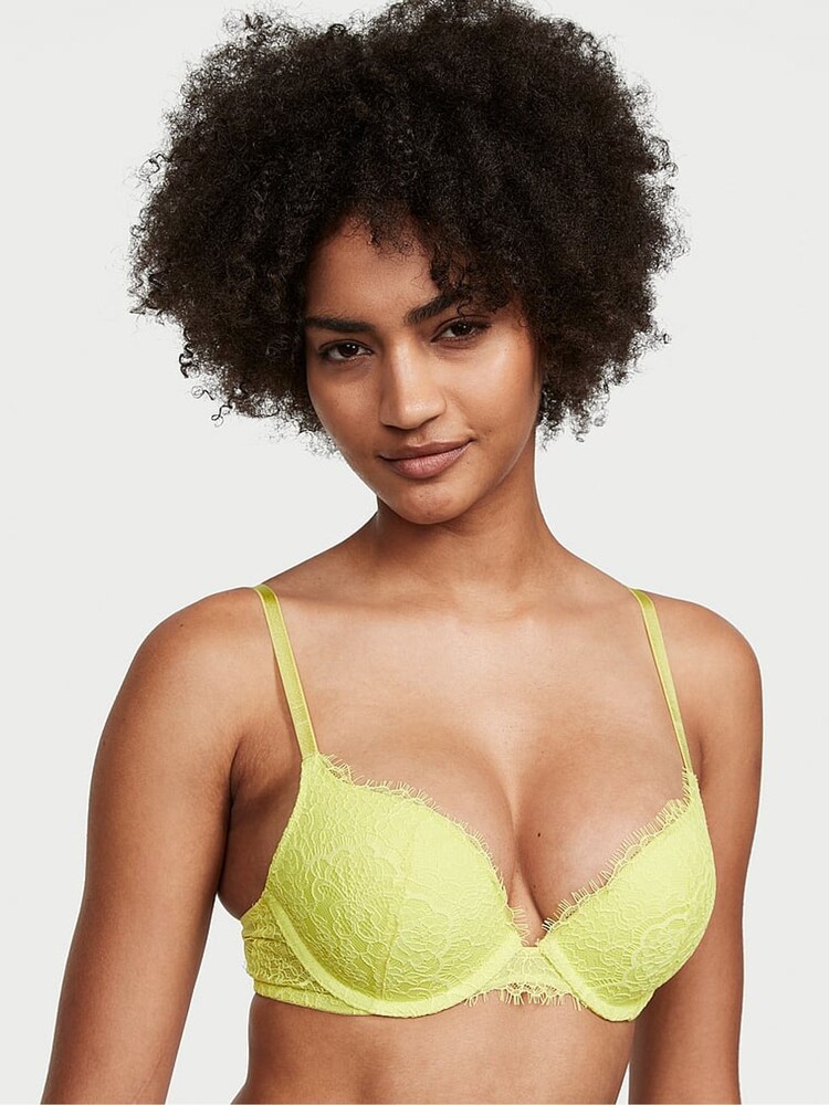 Victoria's Secret Lime Citron Yellow Push Up Lightly Lined Lace Demi Bra - Image 1 of 3